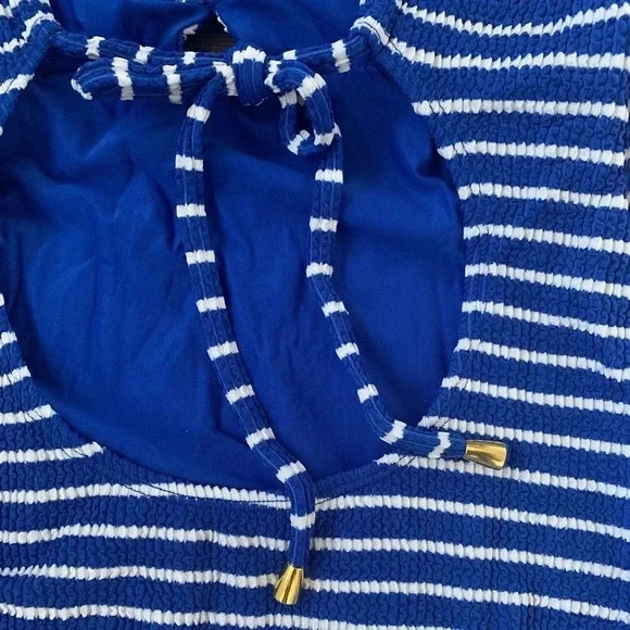 Lucky Brand Keyhole Detail Striped One-piece Swimsuit - Size L - Navy Stripe NWT